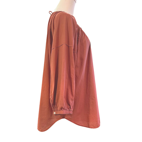 Everlane Sienna Brown Peasant Blouse Tie Back Neck Balloon Sleeves Size 12 - Picture 3 of 10
